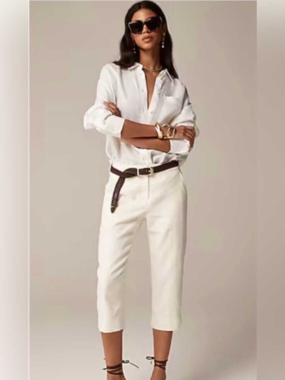 J Crew Kate Capri Linen Pants 6 White Cream Trousers Stretch